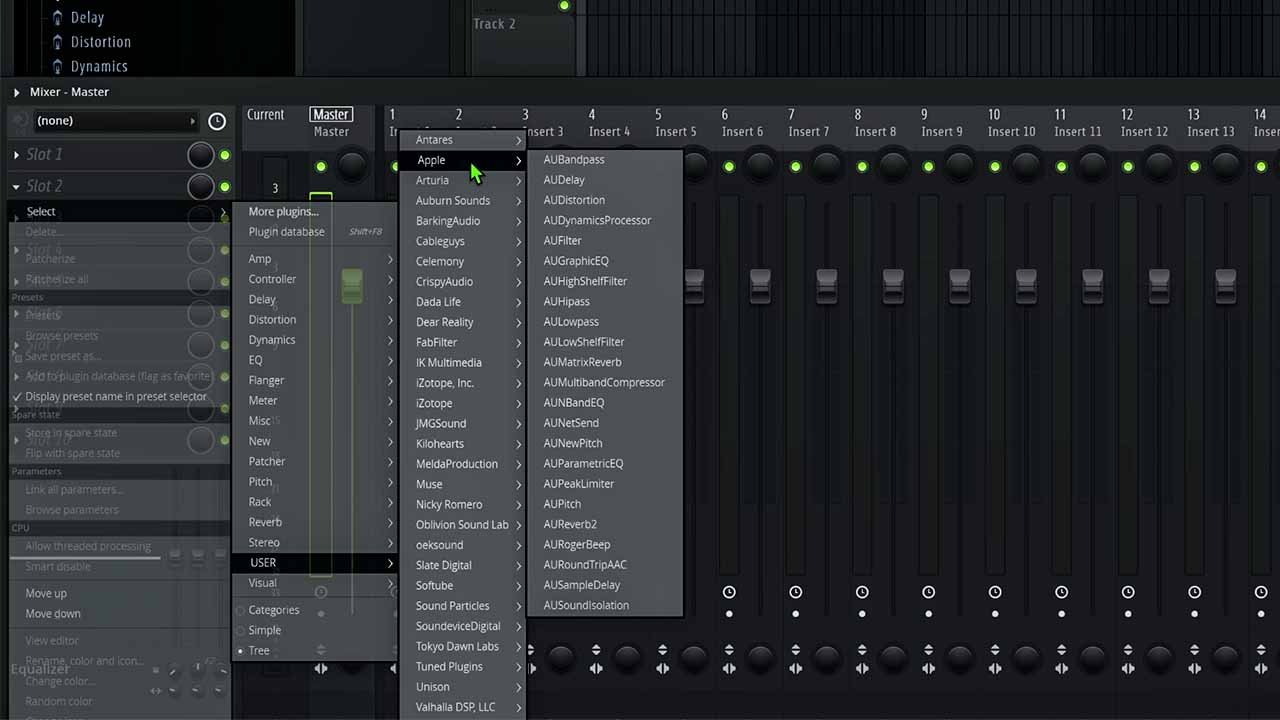 FL Studio plugin organizer example showing plugins arranged by manufacturer